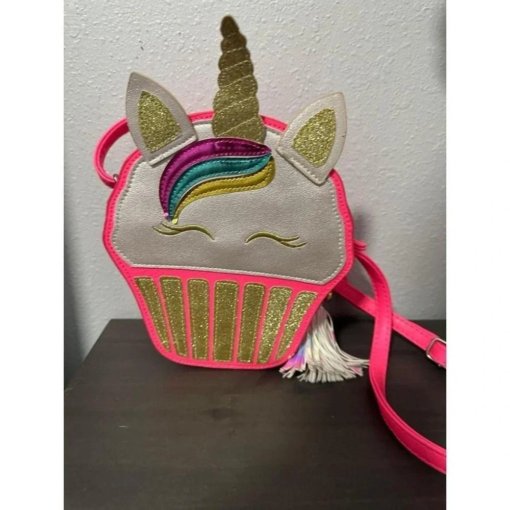 Kids Unicorn Cupcake Crossbody‎ Purse Bag Pink Gold Glitter Sparkle